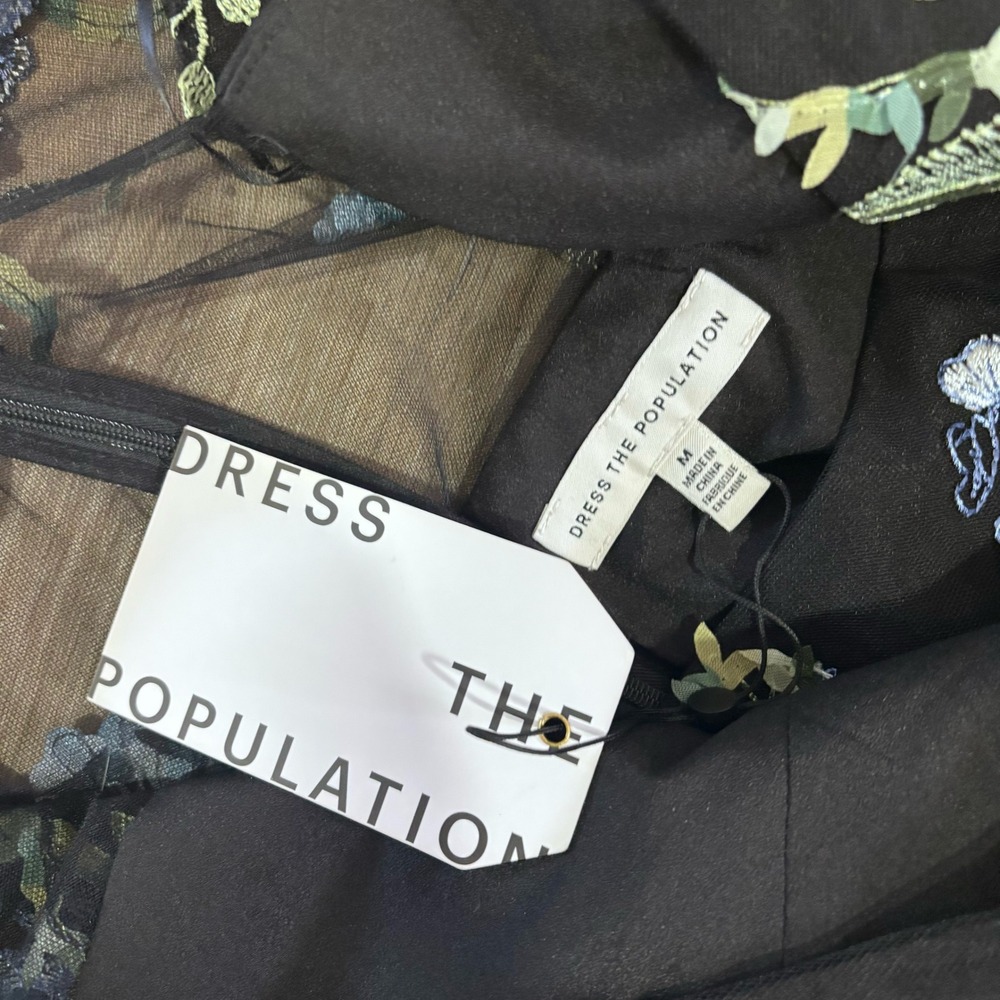NEW Dress the Population Paulette Floral Embroidered Mesh Midi Dress Med - Picture 3 of 4